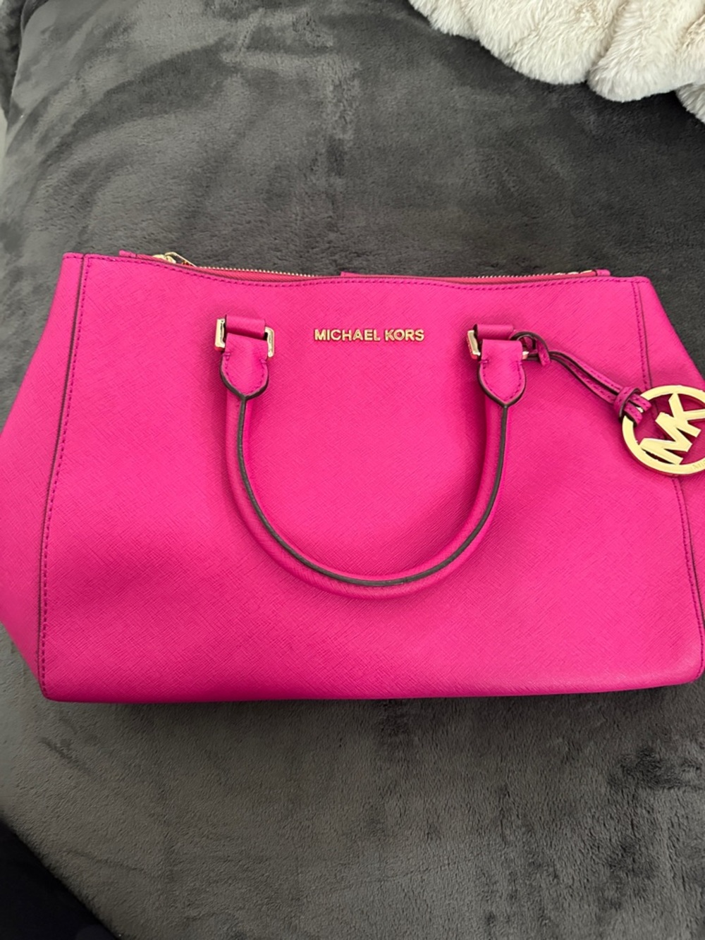 Michael Kors Hot Pink Saffiano Satchel with Gold Hardware